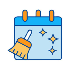 Calendar and cleaning brush illustration representing schedule maintenance