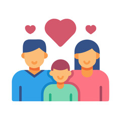 Fototapeta premium Stylized flat illustration of happy family with hearts above