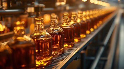 Bottled spirits on a production line