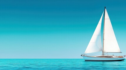 Fototapeta premium A beautiful sailboat gracefully sails across the calm ocean water