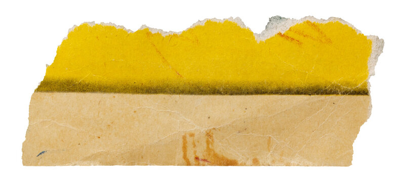 Torn stripe of old yellow page, tear piece of sheet from vintage paper children's book