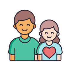 Cartoon illustration of couple with smiling expressions and heart