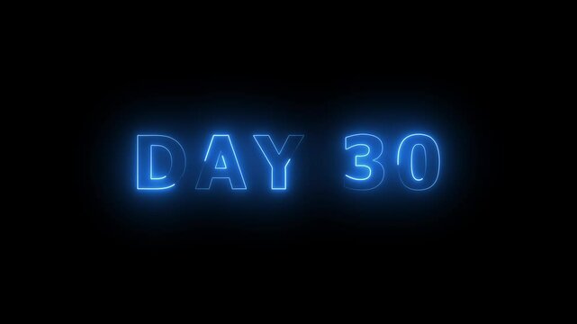Day 30, 30 Day Text Animation Videos On Black Background. 30 Day To Go white Logo Animation Videos. white font against a solid black background centered well
