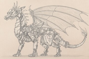 Detailed illustration of a mechanical dragon.