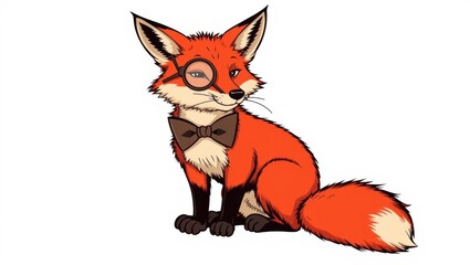 Obraz premium Charming cartoon fox with monocle and bowtie in a playful pose