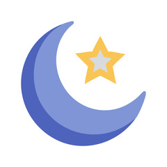 Crescent moon and star flat icon on black background