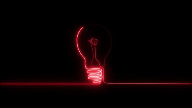 Glowing one line art idea inside light bulb icon. Electric light bulb shying animation.