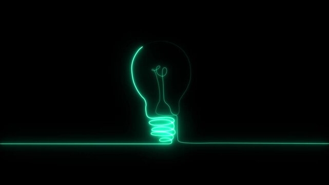 Glowing one line art idea inside light bulb icon. Electric light bulb shying animation.