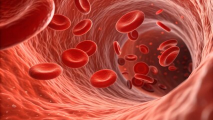 Blood, oxygen and biology concept. Blood cells flowing through a blood vessel illustration.