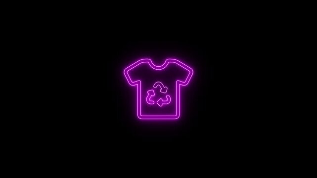 glowing neon recycling t shirt icon animation black background. 4K Video motion graphic animation.
