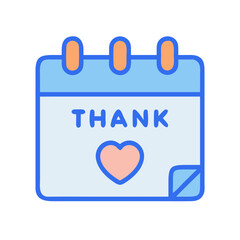 Cute blue calendar icon with thank you message and heart