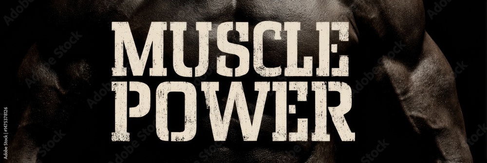 Poster strong typography design featuring the phrase muscle power prominently displayed over a muscular tor