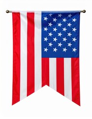 Vertical american flag banner with stars and stripes design against white background