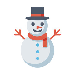 Flat illustration of cheerful snowman against dark black background