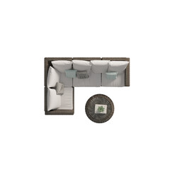 3D Outdoor sofa set Top View. Set of outdoor furniture for floor plan interior design