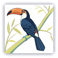 Cute Cartoon Toucan Perched On A Branch
