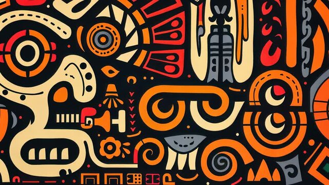 Vibrant Aztec Inspired Digital Art Print