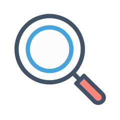 Magnifying glass icon with blue and pink accents on White
