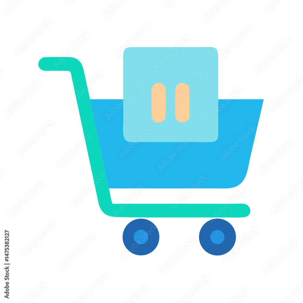 Poster minimalistic shopping cart icon with pause button concept