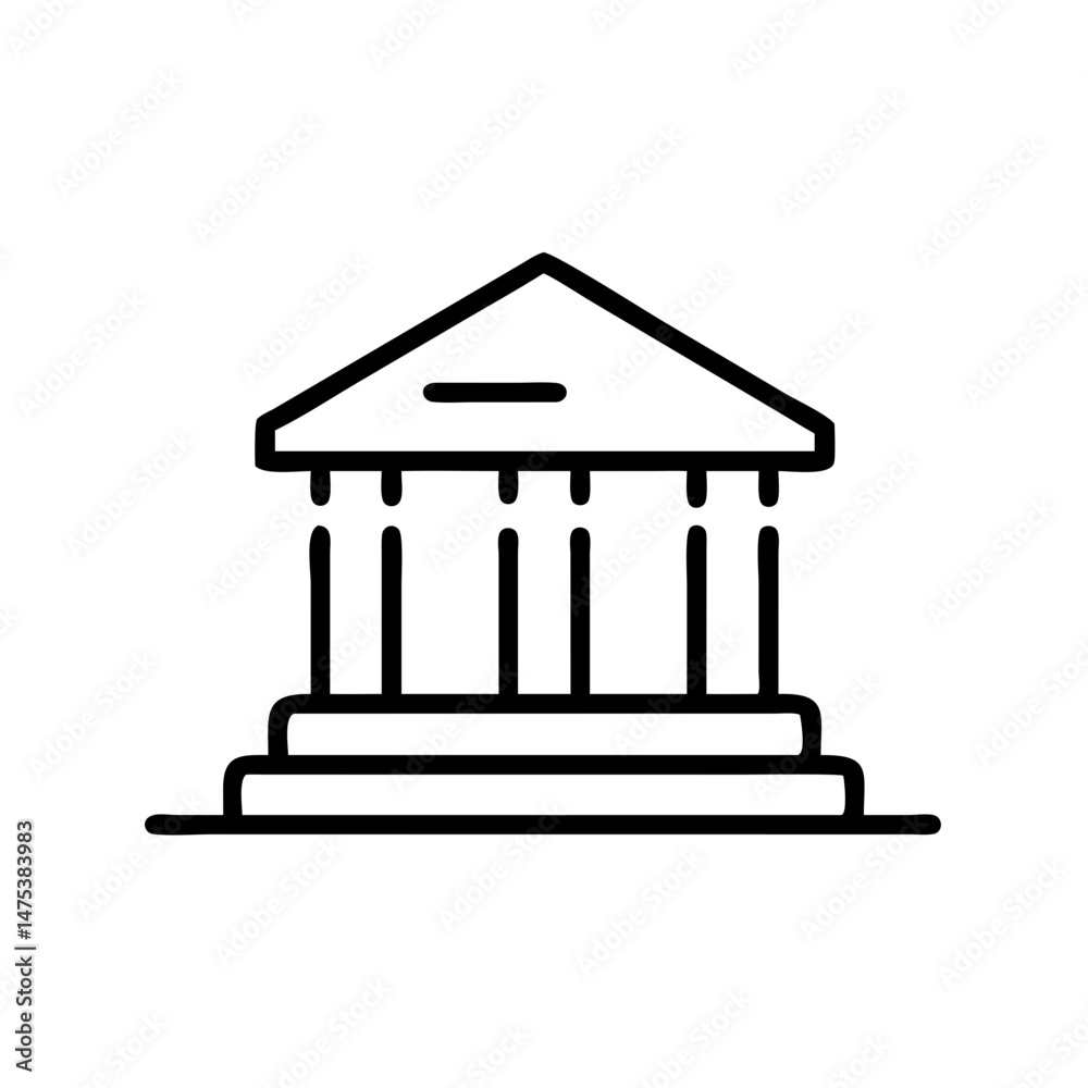 Poster simple depiction of a building with columns and a triangular roof line on a white background space h