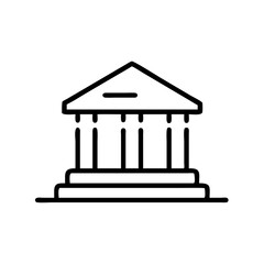 Simple depiction of a building with columns and a triangular roof line on a white background space here