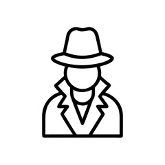 Person in hat and coat icon representing mystery or detective with hidden identity and anonymity figure