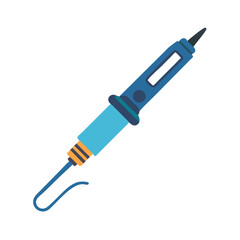 Blue soldering iron graphic against White Background illustration art