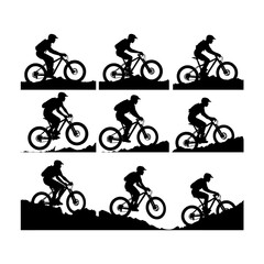 Obraz premium Mountain Biker in Action Silhouette Set