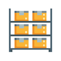 Storage rack with cardboard boxes against a White Background