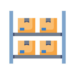 Warehouse shelf with cardboard boxes vector flat illustration