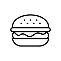 Simple graphic depiction of a burger with sesame seeds on the top bun and wavy filling inside