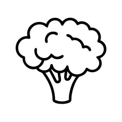 Simple line drawing of a broccoli floret with a thick stem isolated on a white background design element