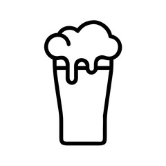Outline drawing of a glass filled with a frothy beverage with overflowing foam on top shown clearly 100