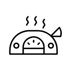 Fototapeta premium Outline drawing of a pizza oven with steam rising and a paddle resting to the side of the oven door