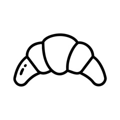 Outline drawing of a crescent roll pastry with a curved shape and a flaky texture, isolated object
