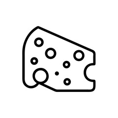 A slice of swiss with holes outlined in black on a white background for food related designs and icons
