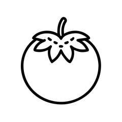 Simple line drawing of a round fruit with leafy top and stem isolated on white background image design