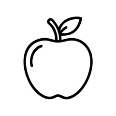 Simple outline drawing of a single fruit with a leaf and stem isolated on a white background design