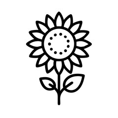 A single sunflower with petals and leaves in a simple graphic outline style design element isolated at center