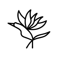 Simple line art drawing of a bird of paradise flower on a white background design element style 100