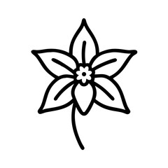 Simple botanical drawing of a single flower with five petals and a stem in black outline style art