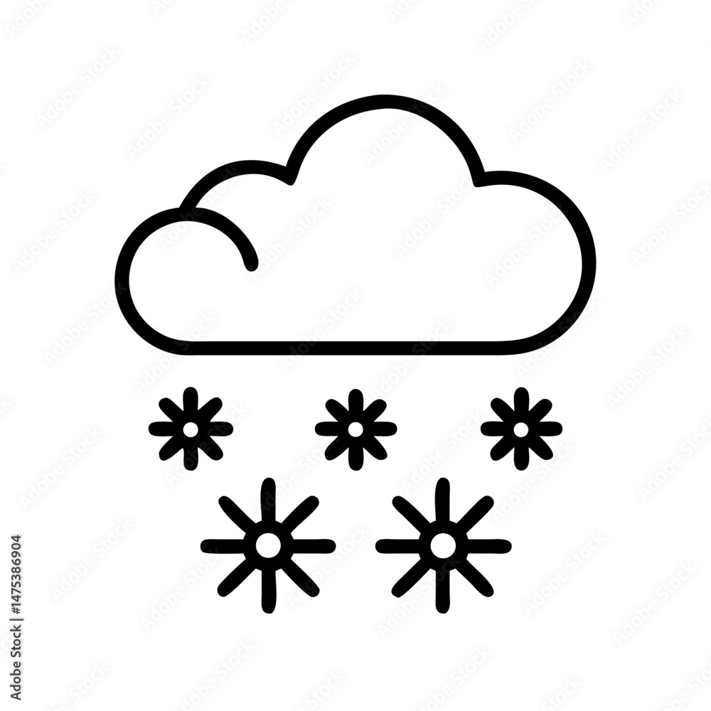 Poster A simple graphic showing a cloud with snowflakes falling from it in a line drawing style design element
