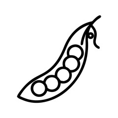 Outline graphic showing a pea pod with five peas inside, isolated on a white background design element