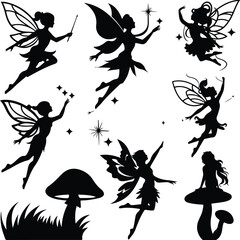 Fairy Silhouette Set | Magical Fantasy Vector Collection Fairy Silhouettes Pack | Enchanted Wings, Fantasy Creatures, Magic Art