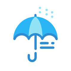 Blue umbrella protection with rain icon on White Background