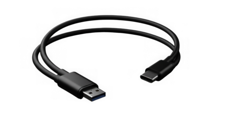 Usb type c cable connector adapter black isolated on transparent background