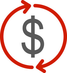 Money circulation icon. Dollar currency exchange icon isolated on transparent background. Cashback rebate, Return money, financial services, money refund, return on investment vector sign.