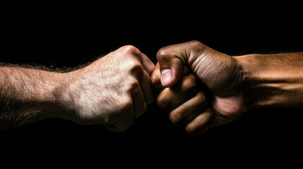 Two people are fist bumping with different skin tones