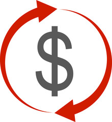 Money circulation icon. Dollar currency exchange icon isolated on transparent background. Cashback rebate, Return money, financial services, money refund, return on investment vector sign.