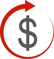 Money circulation icon. Dollar currency exchange icon isolated on transparent background. Cashback rebate, Return money, financial services, money refund, return on investment vector sign.